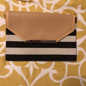 Striped black and cream city slim clutch